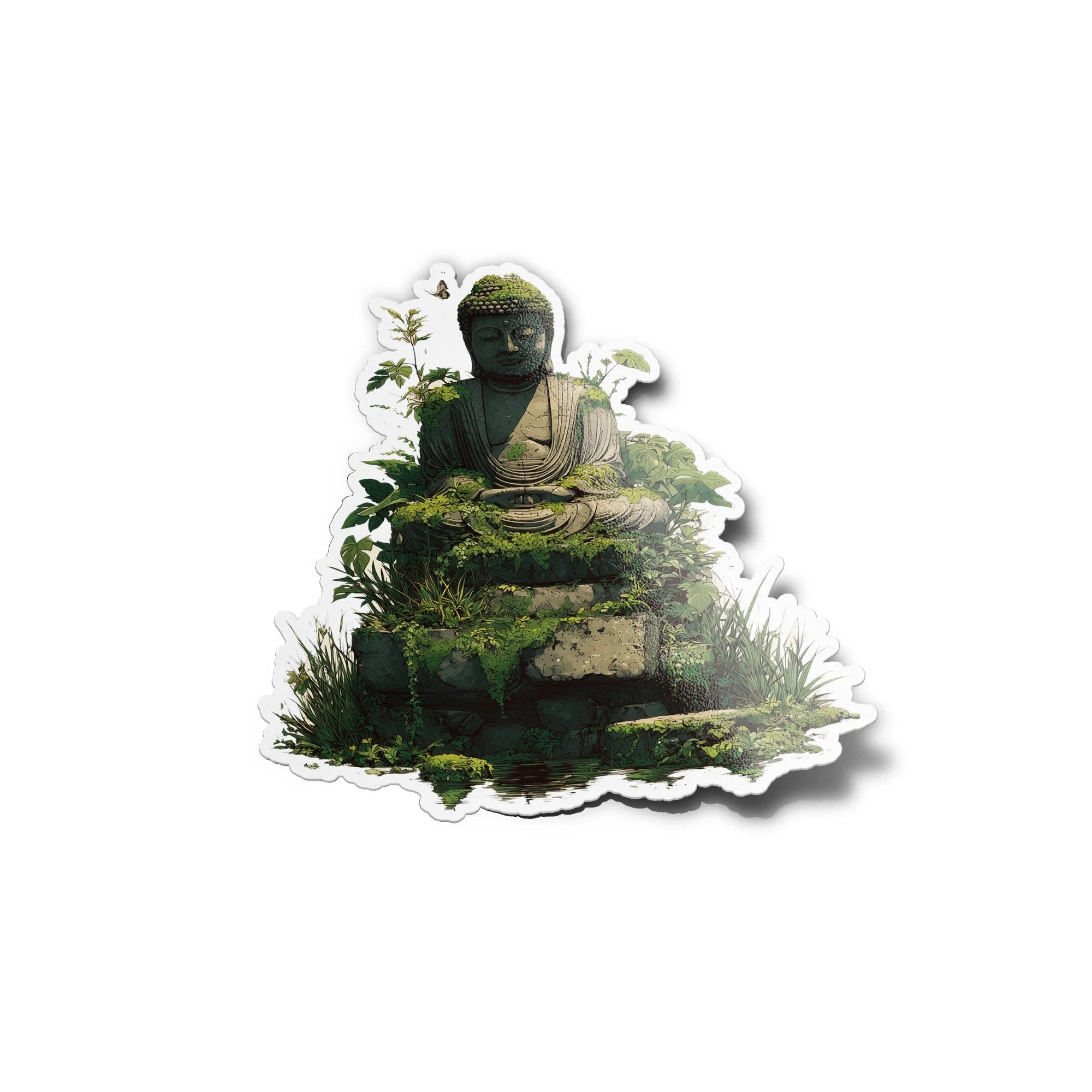 Sticker Buddha méditation dans la nature – Autocollant vinyle zen, résistant eau & UV – Paix et spiritualité