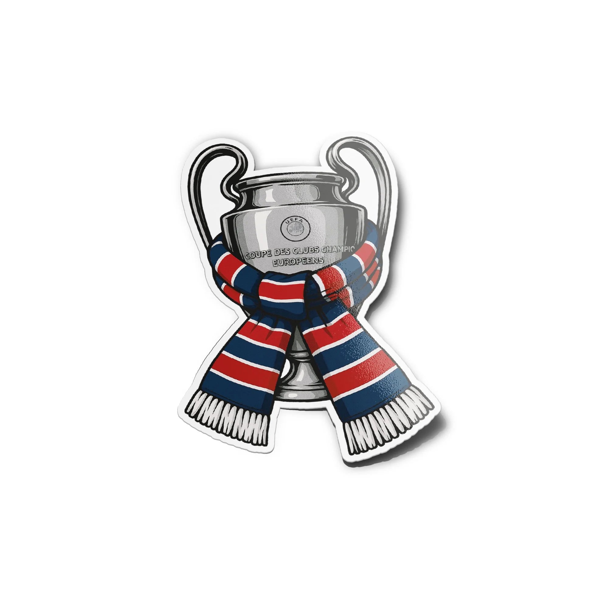 Sticker PSG Champion d’Europe 2025 – Coupe Ligue des Champions avec Écharpe Rouge et Bleue