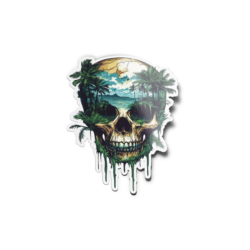 Sticker Vinyle Crâne Tropical – Autocollant Tête de Mort Jungle & Océan – Waterproof & Résistant UV