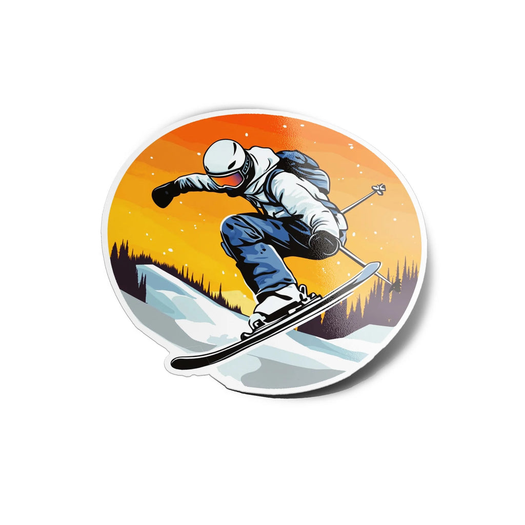 Sticker Vinyle Ski Freestyle - Autocollant Skieur Freeride - Sport d’Hiver - Résistant Eau & UV - Qualité Premium