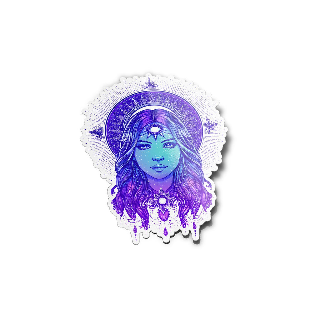 Sticker Déesse Cosmique – Illustration Spirituelle Psychédélique en Vinyle Résistant (Eau & UV)