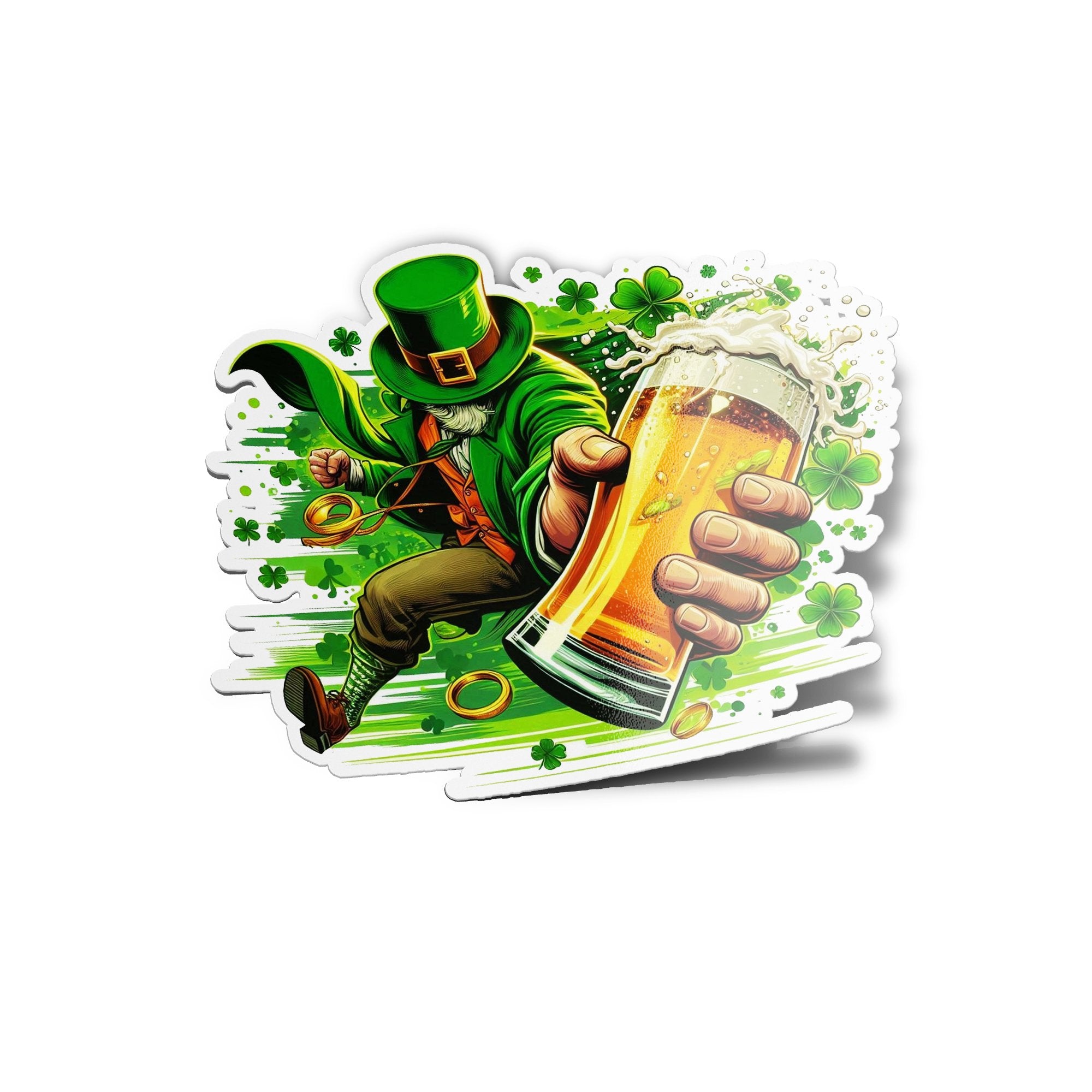 Sticker Vinyle Saint-Patrick – Autocollant Leprechaun Festif & Bière Irlandaise – Waterproof & UV