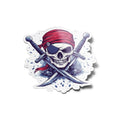 Sticker Pirate Crâne avec Sabres – Autocollant Vinyle Résistant à l’Eau et aux UV – Bandana Rouge