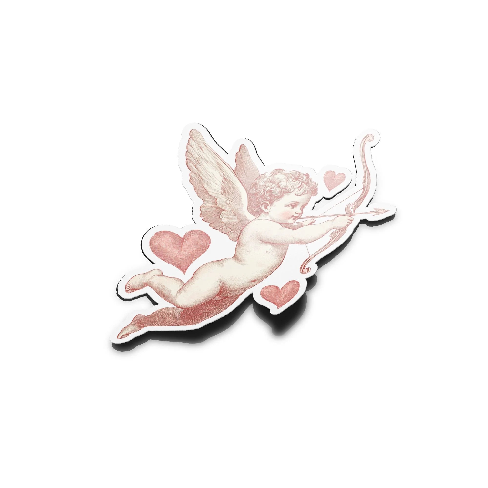 Sticker Vinyle Cupidon & Cœurs | Illustration Vintage | Autocollant Étanche et Résistant aux UV | Saint-Valentin