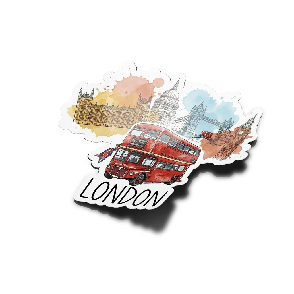 Sticker Londres "Red Bus & Big Ben" – Édition Aquarelle Vinyle
