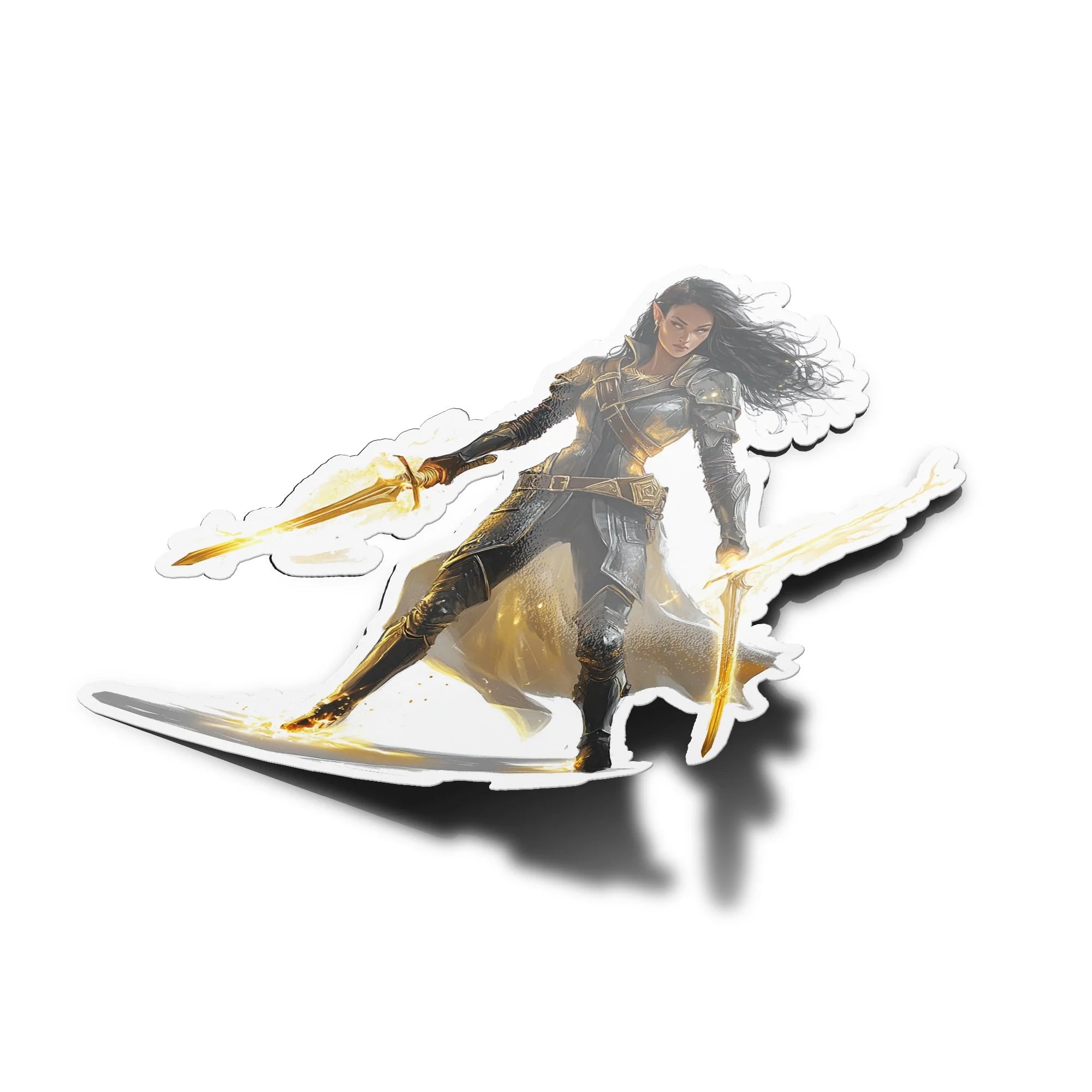 Sticker Vinyle Guerrière Fantasy - Autocollant Mercenaire Médiévale - Épées Magiques - Résistant Eau & UV