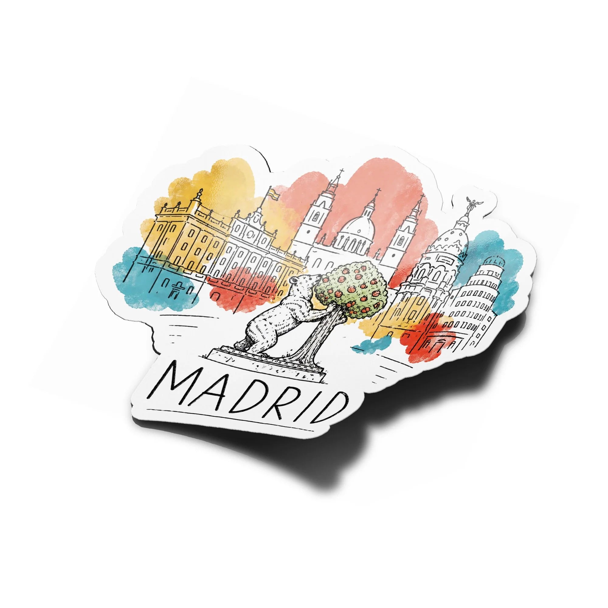 Sticker Madrid "Ours et Arbousier" – Édition Aquarelle Vinyle