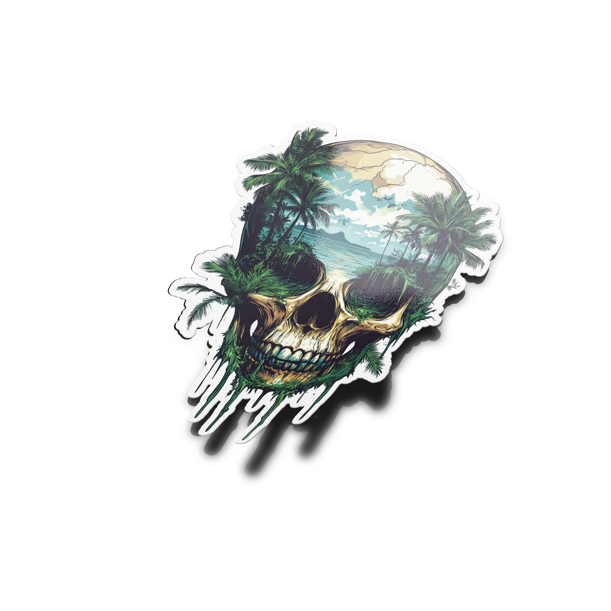 Sticker Vinyle Crâne Tropical – Autocollant Tête de Mort Jungle & Océan – Waterproof & Résistant UV