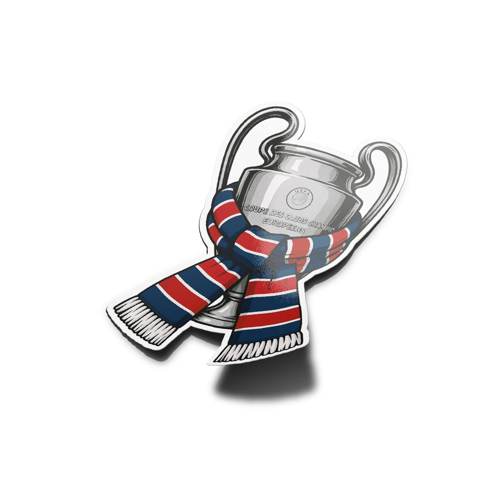 Sticker PSG Champion d’Europe 2025 – Coupe Ligue des Champions avec Écharpe Rouge et Bleue