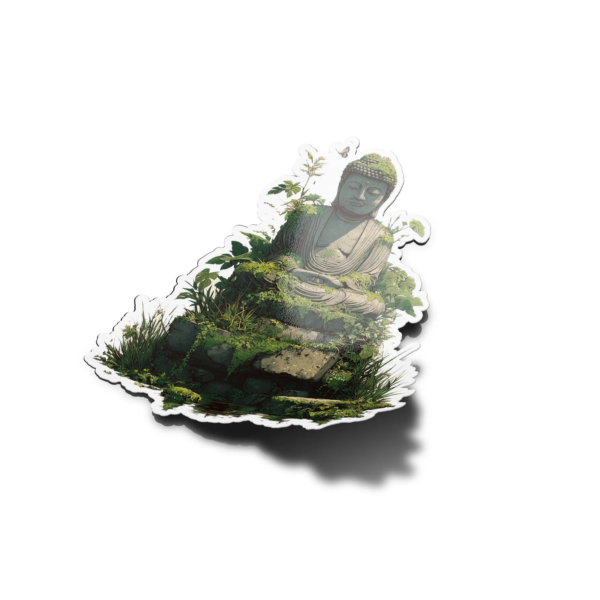 Sticker Buddha méditation dans la nature – Autocollant vinyle zen, résistant eau & UV – Paix et spiritualité