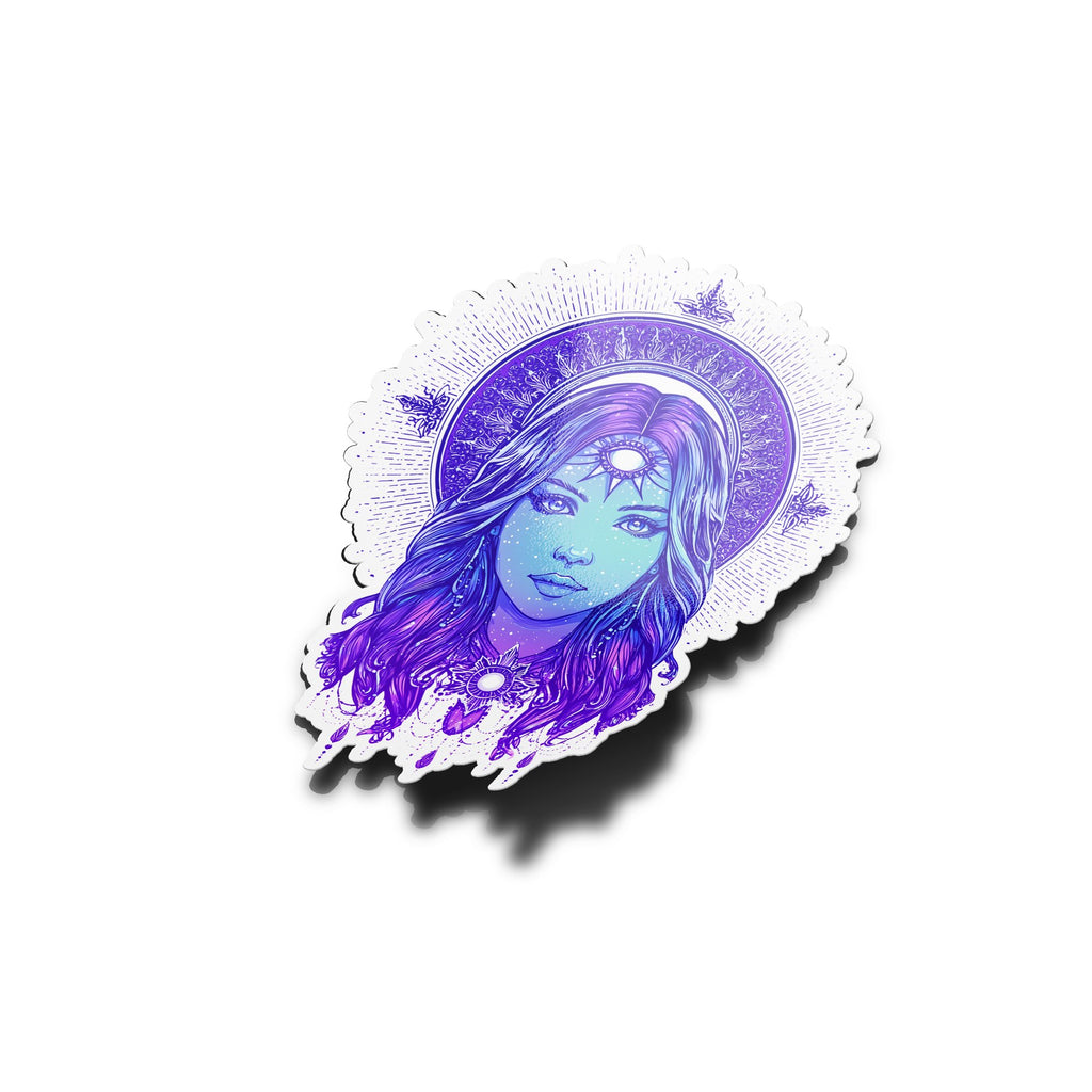 Sticker Déesse Cosmique – Illustration Spirituelle Psychédélique en Vinyle Résistant (Eau & UV)