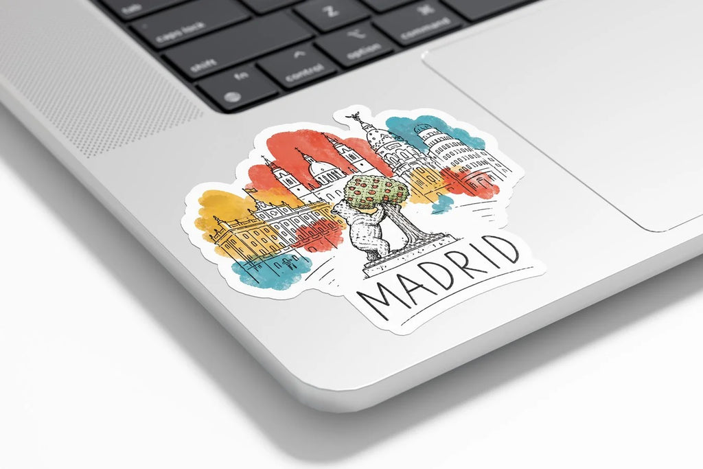 Sticker Madrid "Ours et Arbousier" – Édition Aquarelle Vinyle