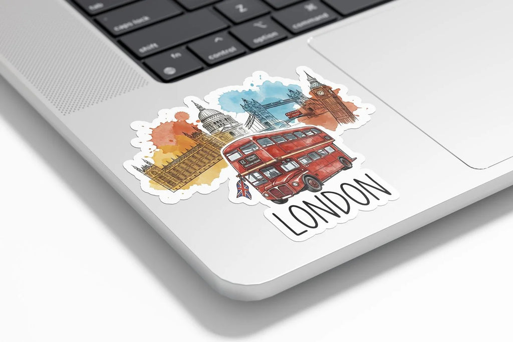 Sticker Londres "Red Bus & Big Ben" – Édition Aquarelle Vinyle