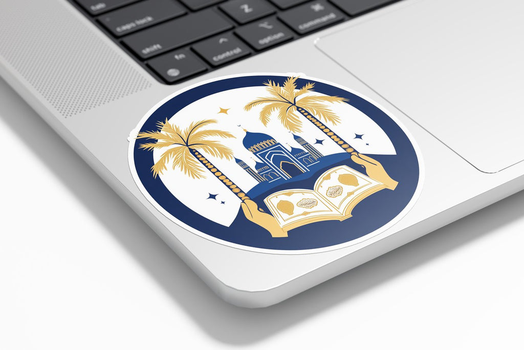 Sticker Vinyle Islamique – Mosquée, Coran et Palmiers | Autocollant Décoratif Résistant à l’Eau et UV