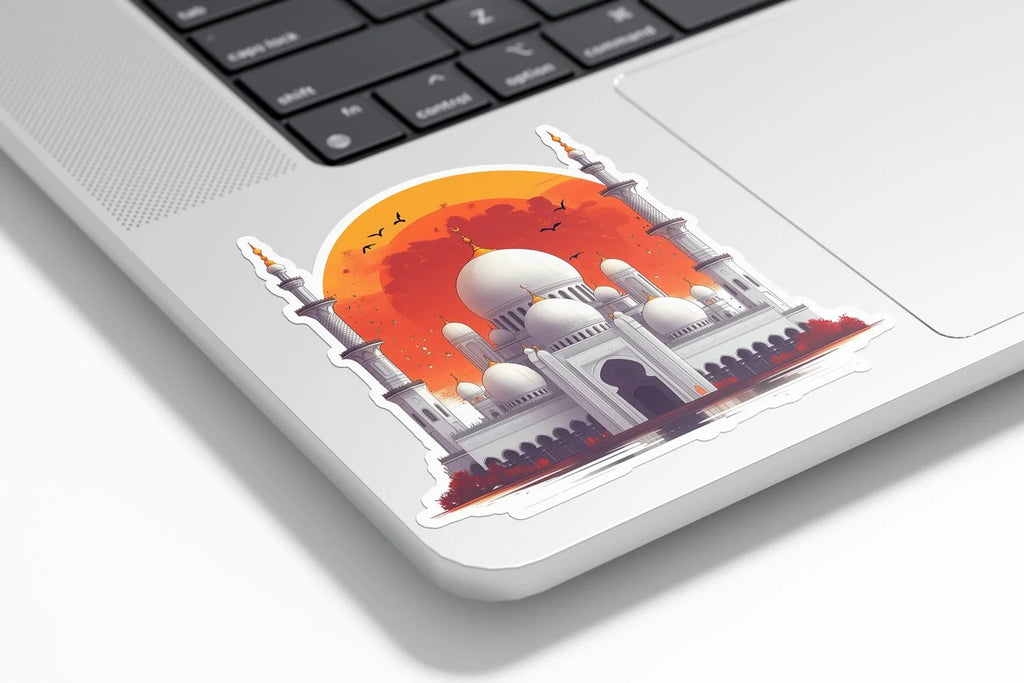 Sticker Vinyle Islamique "Mosquée au Lever du Soleil" – Prière Fajr et Oiseaux | Autocollant Résistant à l’Eau et UV