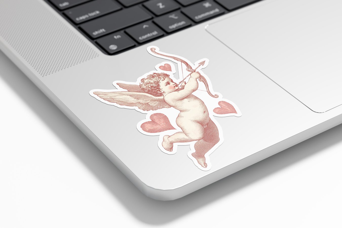 Sticker Vinyle Cupidon & Cœurs | Illustration Vintage | Autocollant Étanche et Résistant aux UV | Saint-Valentin