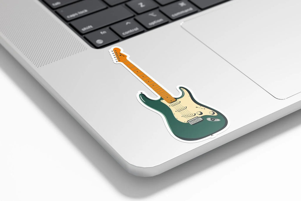 Sticker Guitare Électrique Stratocaster – Autocollant Vinyle Musique – Résistant Eau & UV – Rock & Vintage