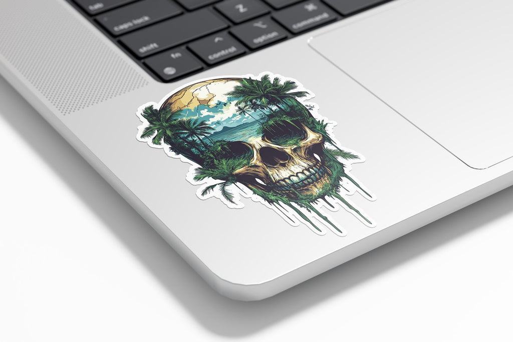 Sticker Vinyle Crâne Tropical – Autocollant Tête de Mort Jungle & Océan – Waterproof & Résistant UV
