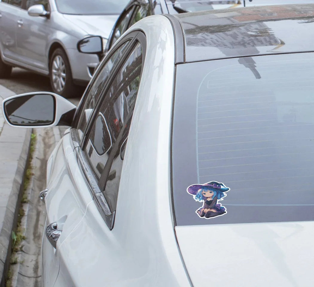 Sticker Chibi Sorcière Kawaii – Autocollant Catgirl Manga Vinyle Étanche & UV – Style Japonais Spooky Cute