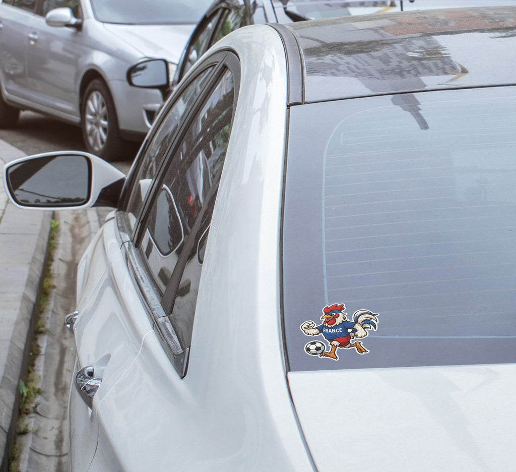 Sticker Vinyle Coq Équipe de France Foot – Résistant Eau & UV (Découpe à la Forme)