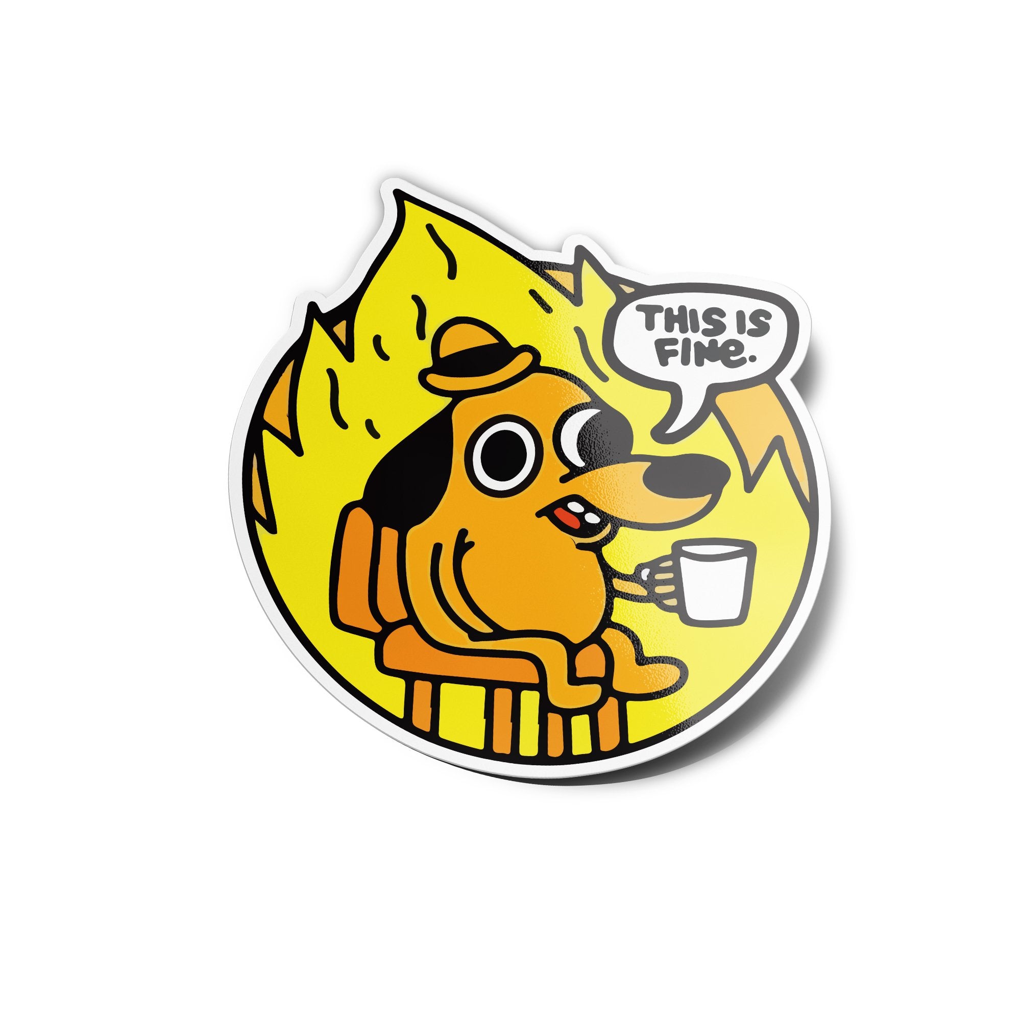 Stickers Vinyle "This is Fine" - Autocollant Chien Mème, Résistant Eau & UV, Découpé à la Forme