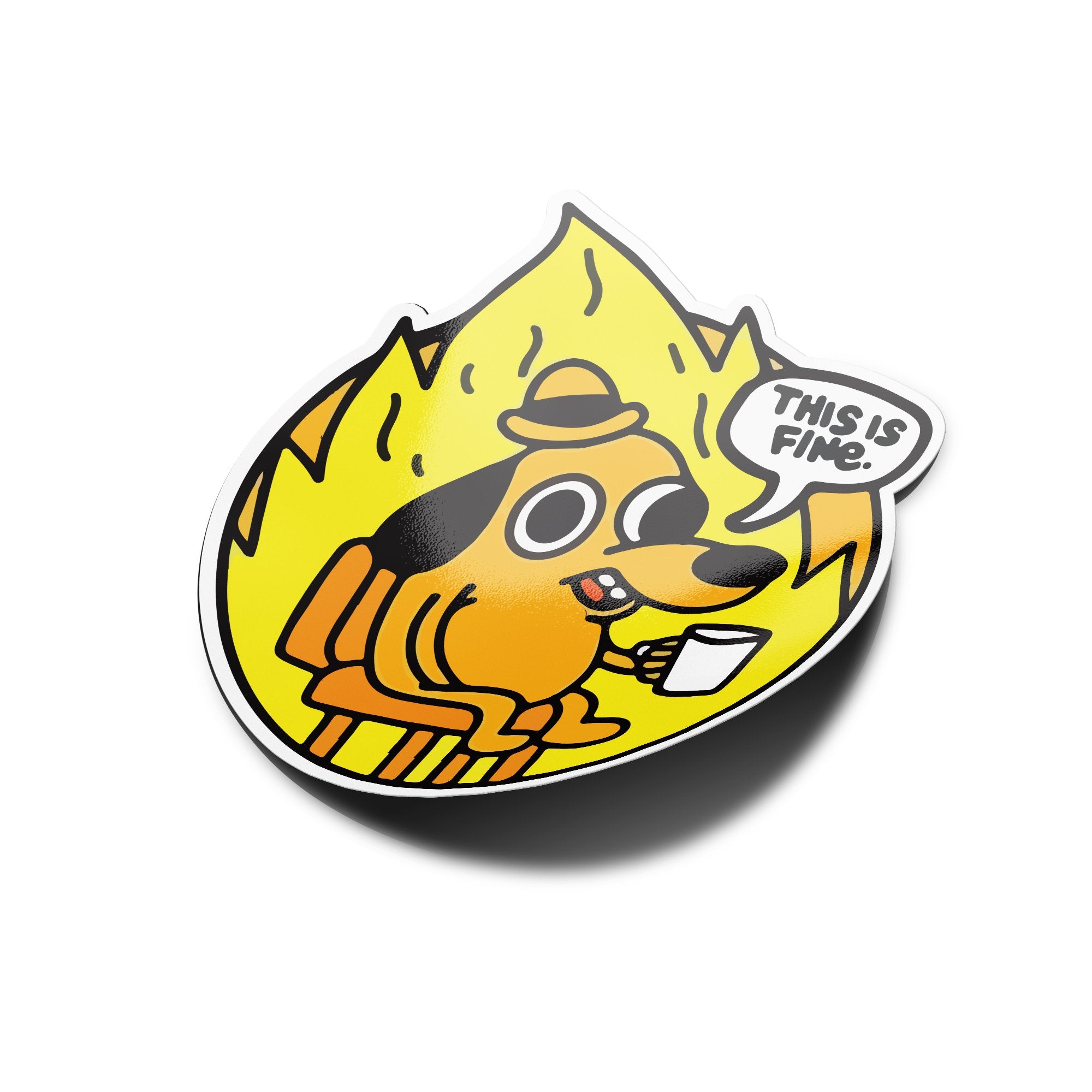 Stickers Vinyle "This is Fine" - Autocollant Chien Mème, Résistant Eau & UV, Découpé à la Forme