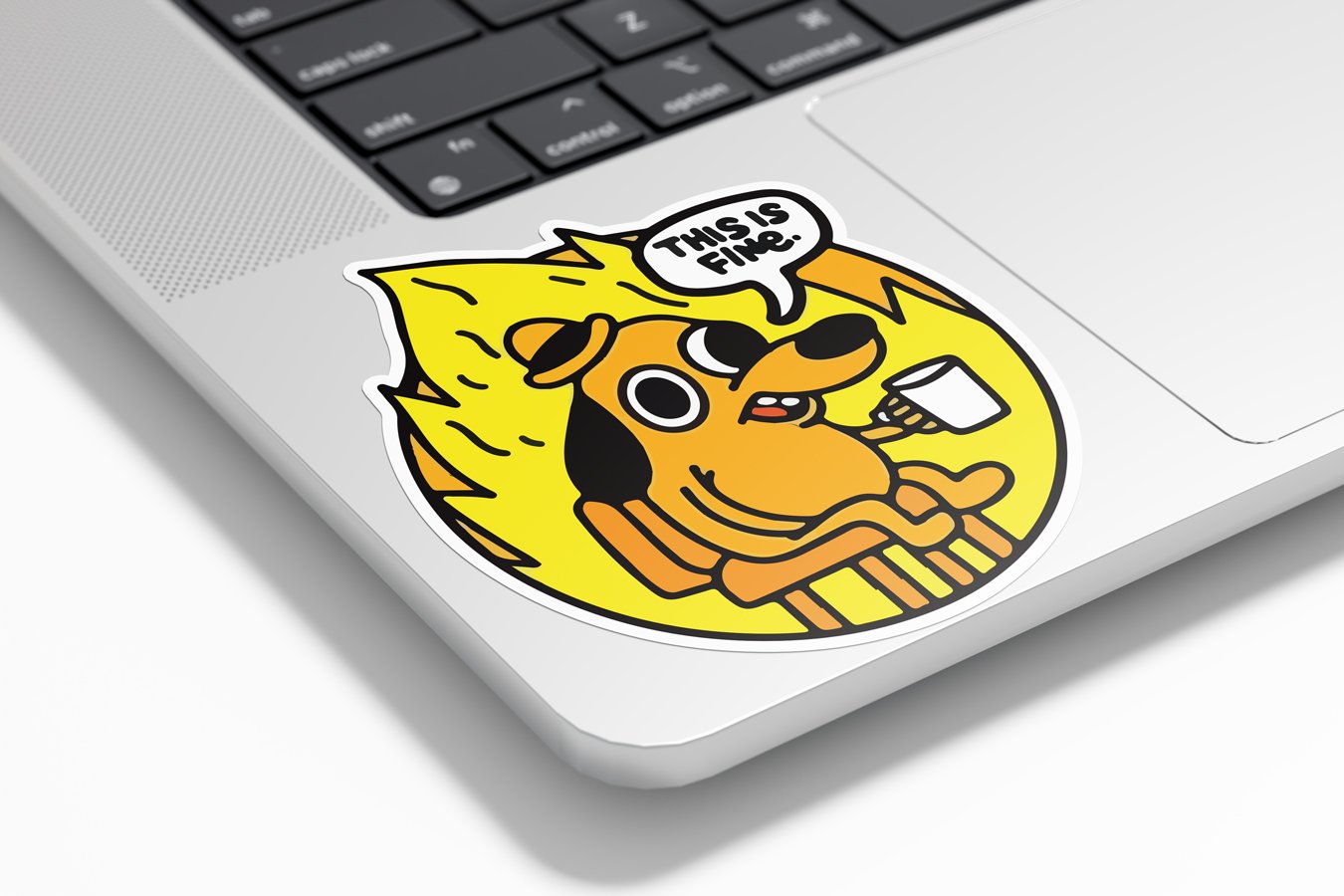 Stickers Vinyle "This is Fine" - Autocollant Chien Mème, Résistant Eau & UV, Découpé à la Forme