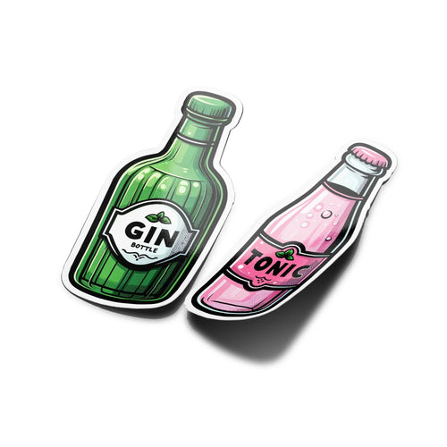 AUTOCOLLANTS STICKERS Stickers Bouteille Gin & Tonic Style Kawaii apéritif cocktail - Vinyle Résistant Eau/UV