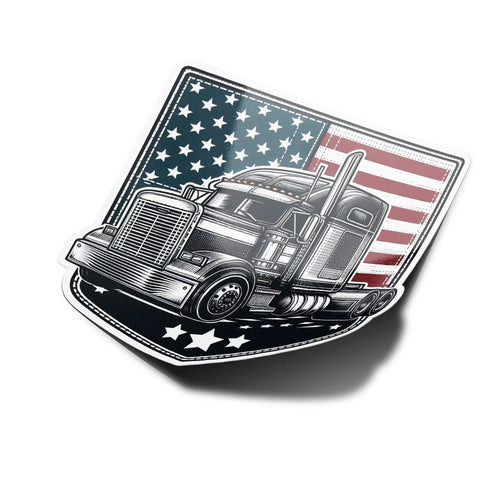 Autocollant Premium USA - Camion & Drapeau en Vinyle Résistant, Style Emblématique