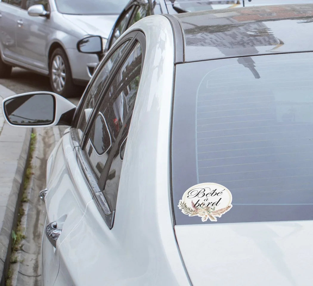 Sticker Bébé à Bord Bohème - Autocollant Vinyle Résistant Eau & UV, Style Boho Chic pour Voiture