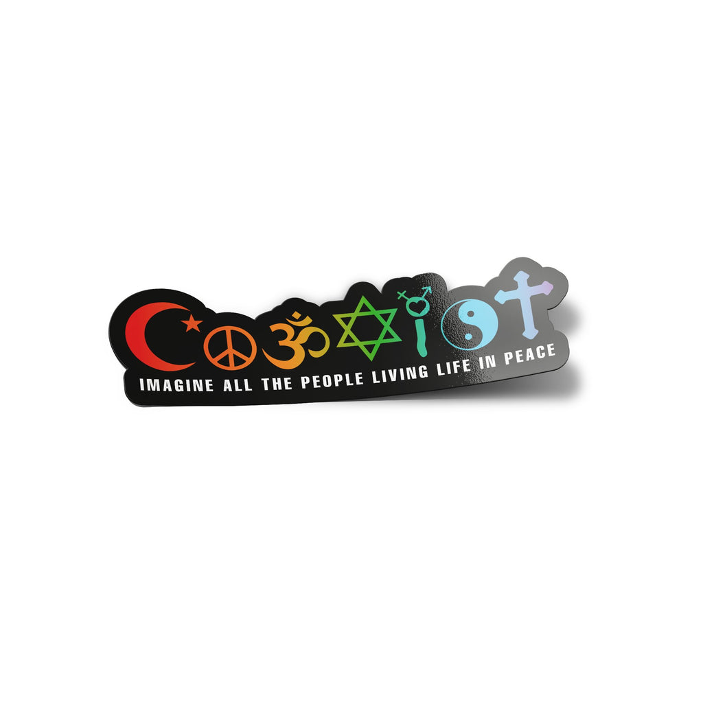 Sticker Vinyle COEXIST - Symbole de Paix et Tolérance entre Religions - Résistant Eau et UV - Découpe à la Forme