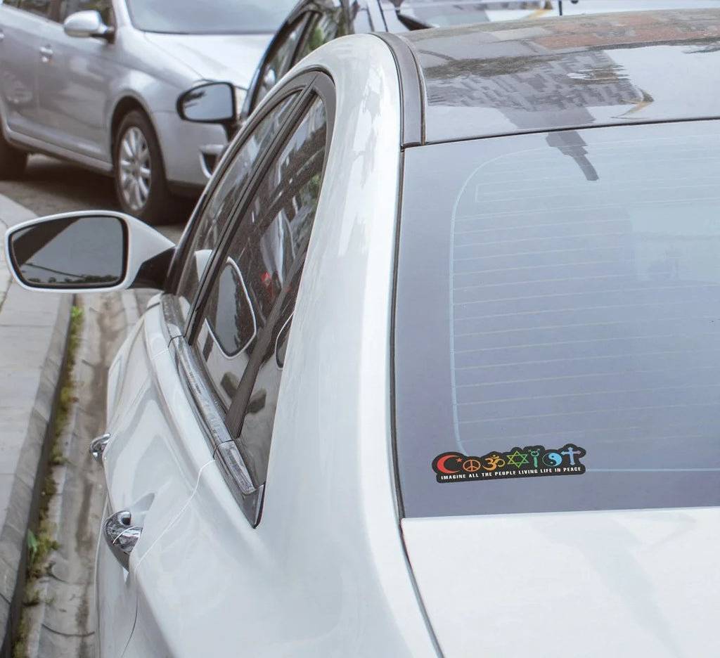 Sticker Vinyle COEXIST - Symbole de Paix et Tolérance entre Religions - Résistant Eau et UV - Découpe à la Forme