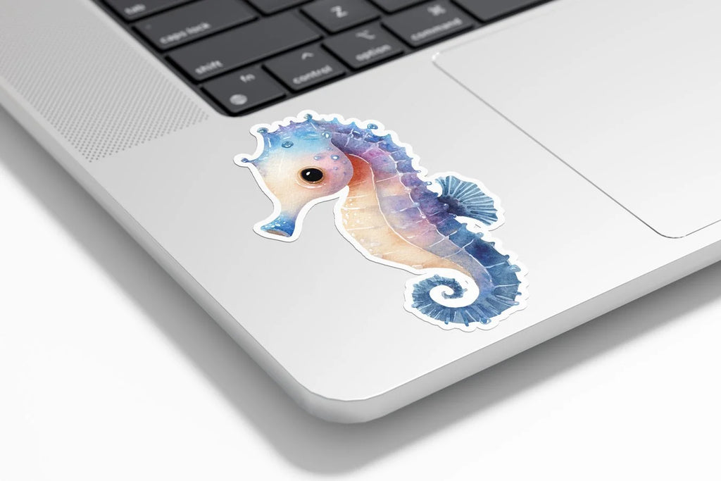 Sticker Hippocampe Aquarelle – Autocollant Vinyle Mignon, Étanche et Résistant aux UV, Découpe à la Forme