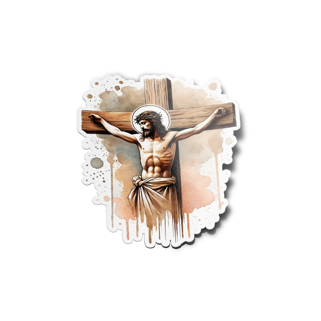 Sticker vinyle aquarelle Jésus crucifié | Autocollant chrétien religieux | Résistant à l'eau et aux UV