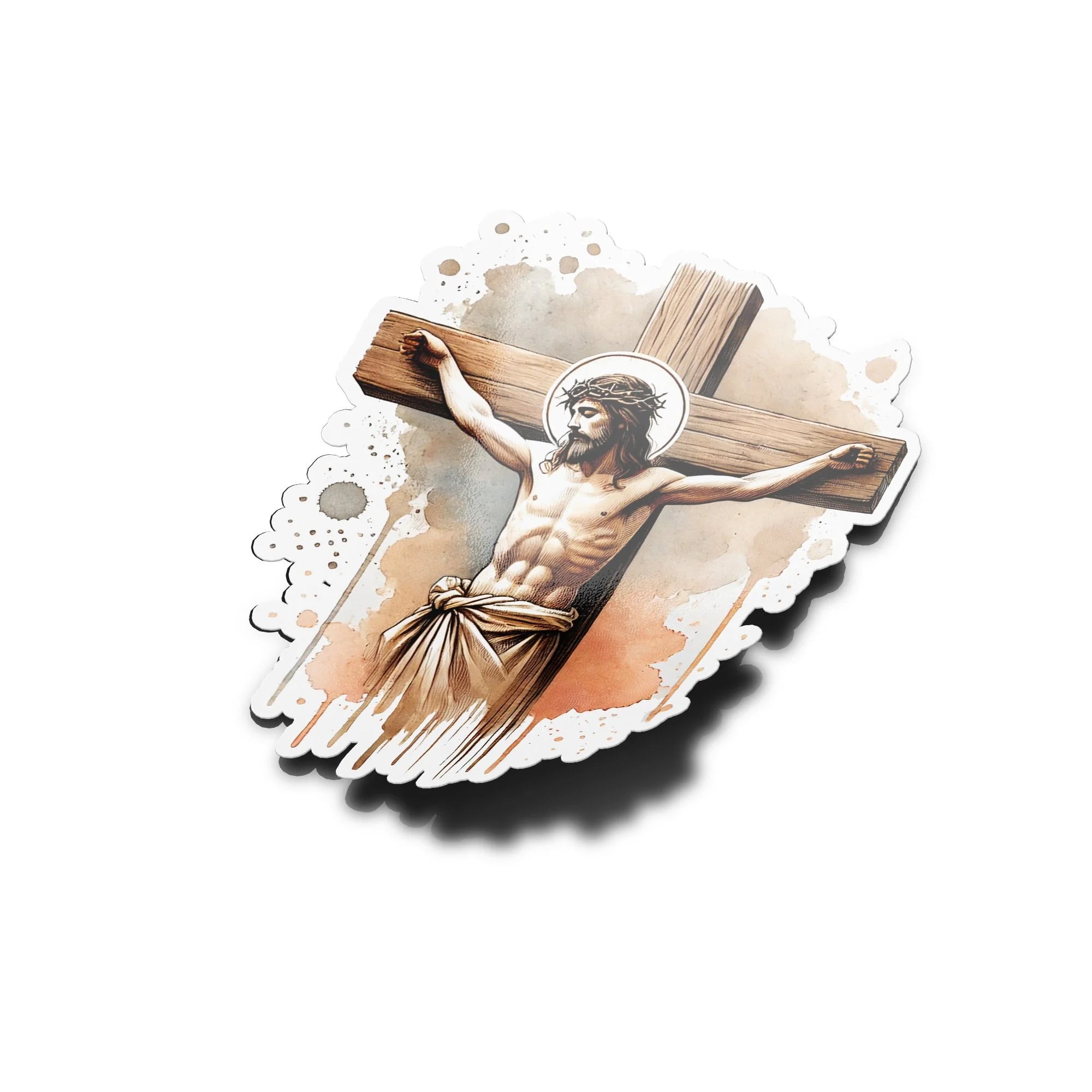 Sticker vinyle aquarelle Jésus crucifié | Autocollant chrétien religieux | Résistant à l'eau et aux UV