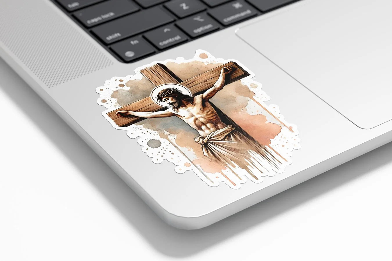 Sticker vinyle aquarelle Jésus crucifié | Autocollant chrétien religieux | Résistant à l'eau et aux UV