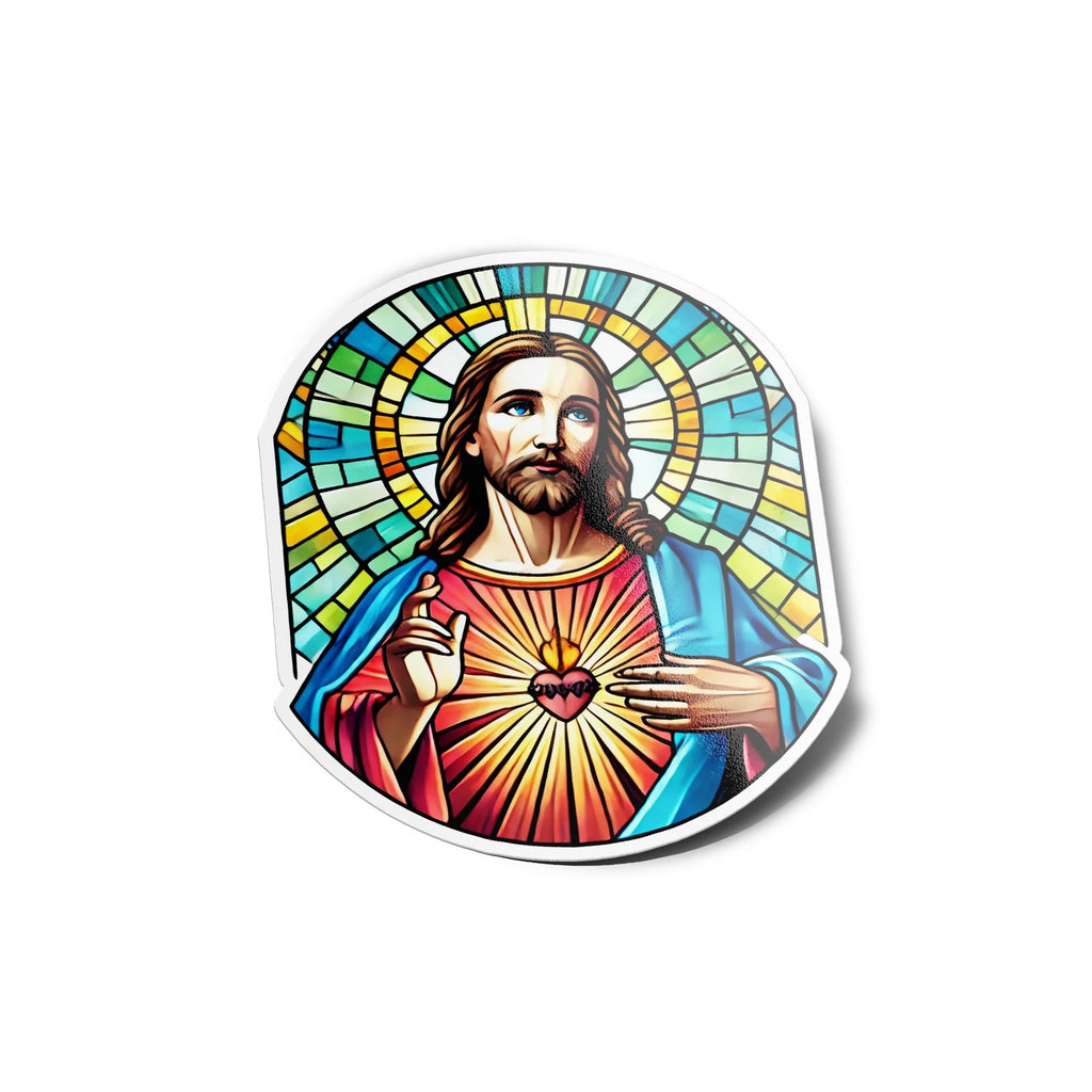 Sticker vinyle Jésus vitrail religieux | Autocollant chrétien résistant eau et UV | Découpe à la forme
