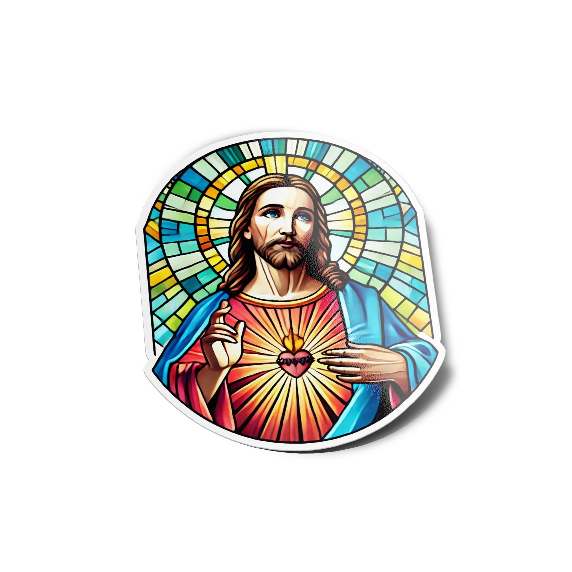 Sticker vinyle Jésus vitrail religieux | Autocollant chrétien résistant eau et UV | Découpe à la forme