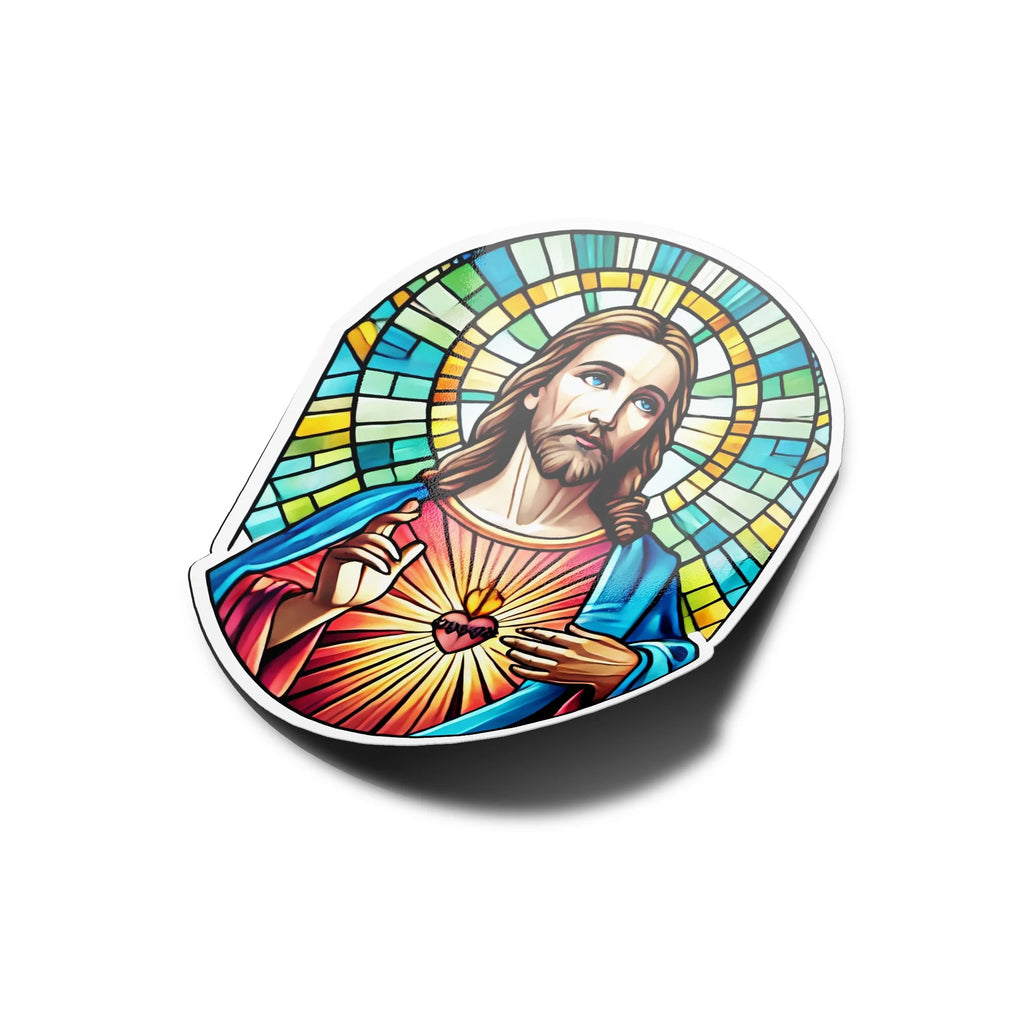 Sticker vinyle Jésus vitrail religieux | Autocollant chrétien résistant eau et UV | Découpe à la forme