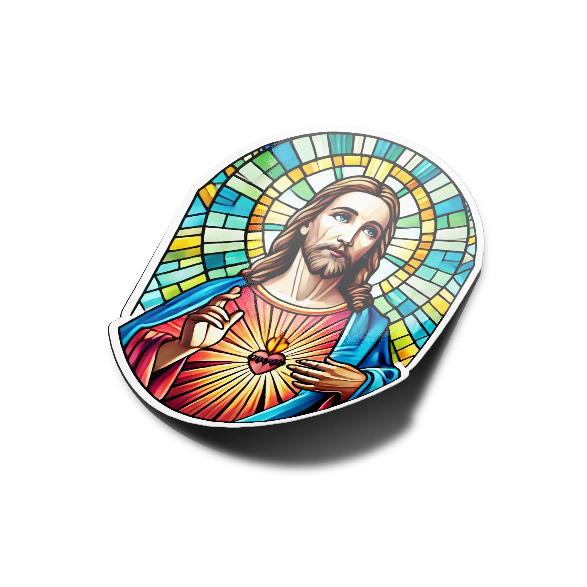 Sticker vinyle Jésus vitrail religieux | Autocollant chrétien résistant eau et UV | Découpe à la forme