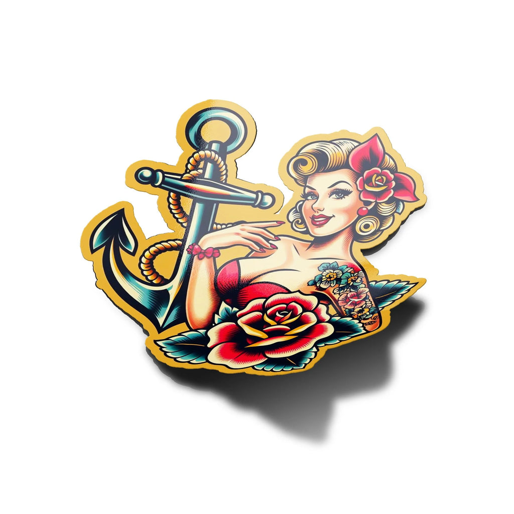 Sticker Vintage Pin-Up Blonde - Résistant à l'Eau et aux UV - Style Tattoo Old School