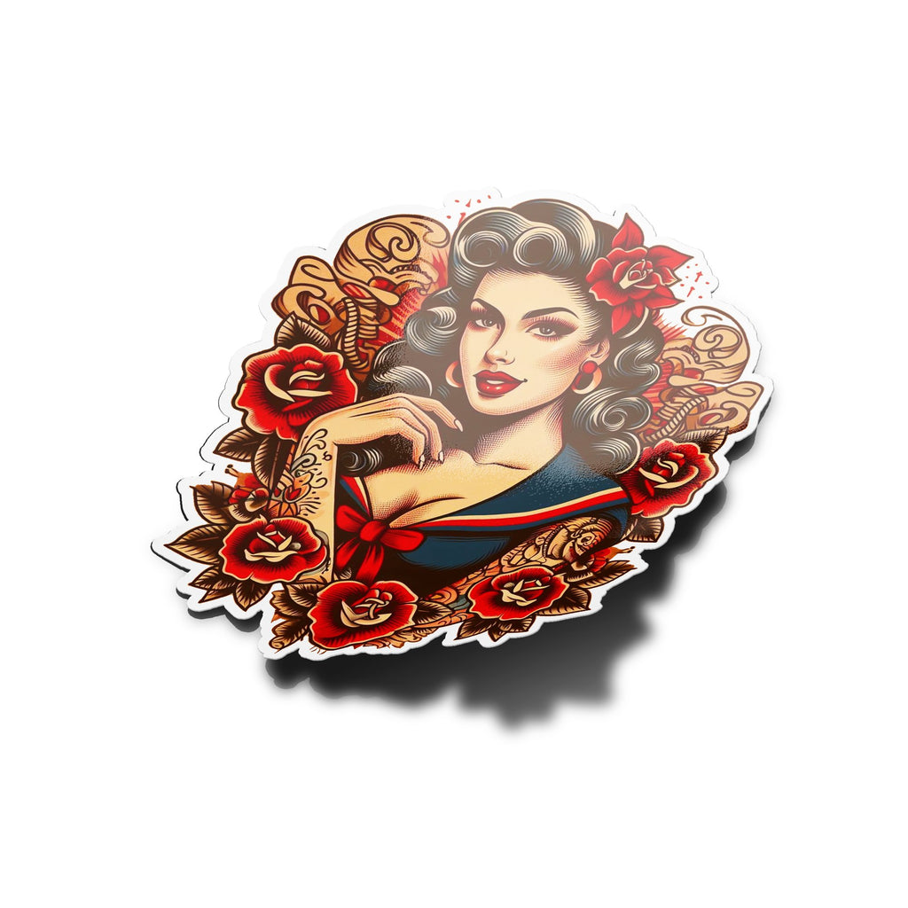 Sticker Vintage Pin-Up - Résistant à l'Eau et aux UV - Style Tattoo Old School