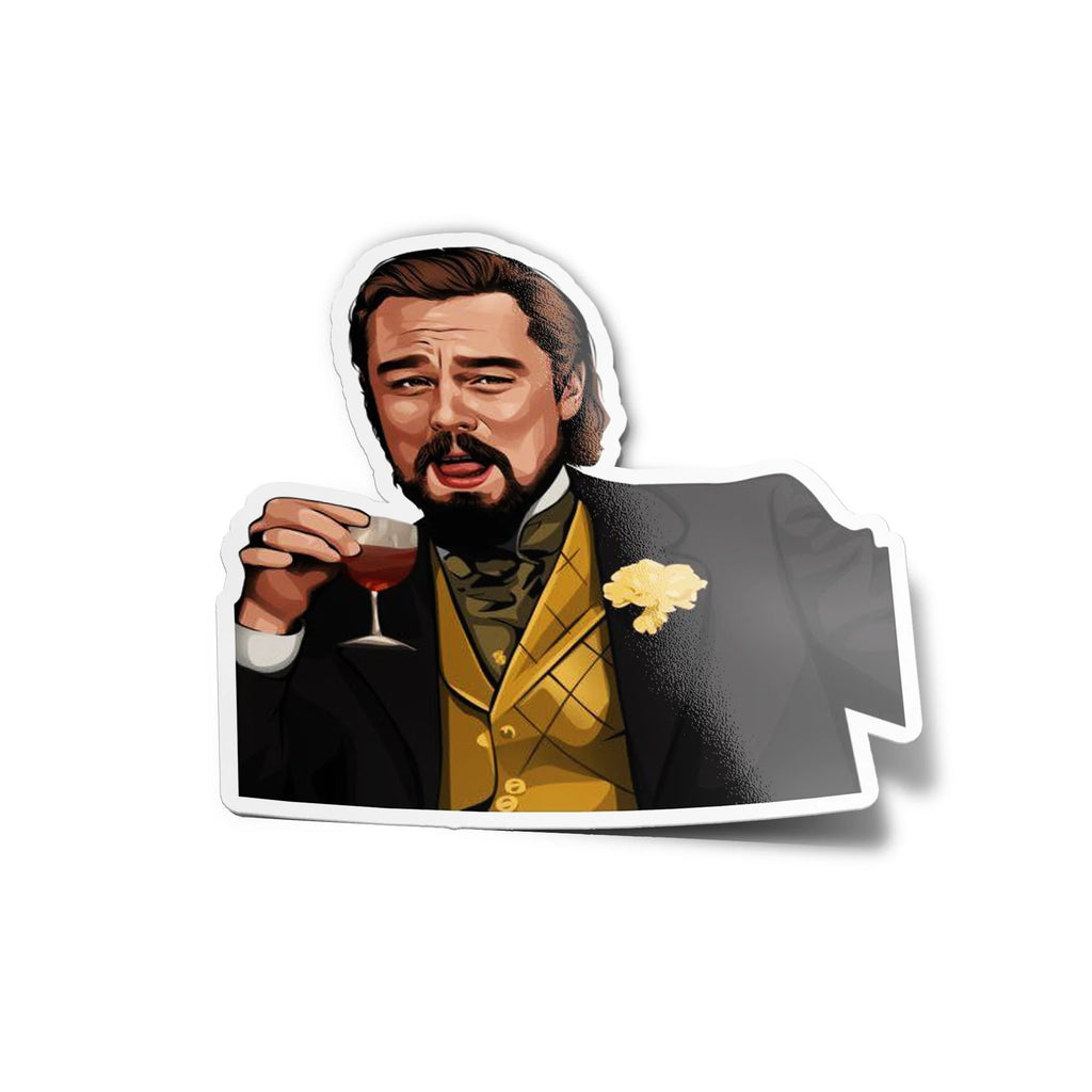 Sticker Vinyle Découpé - Meme Internet Leonardo DiCaprio Rigolant & Buvant | Résistant Eau et UV | Drôle et Moqueur