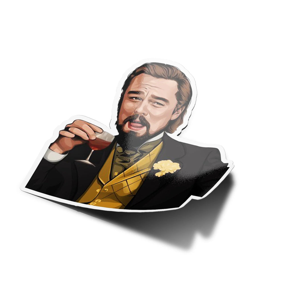 Sticker Vinyle Découpé - Meme Internet Leonardo DiCaprio Rigolant & Buvant | Résistant Eau et UV | Drôle et Moqueur