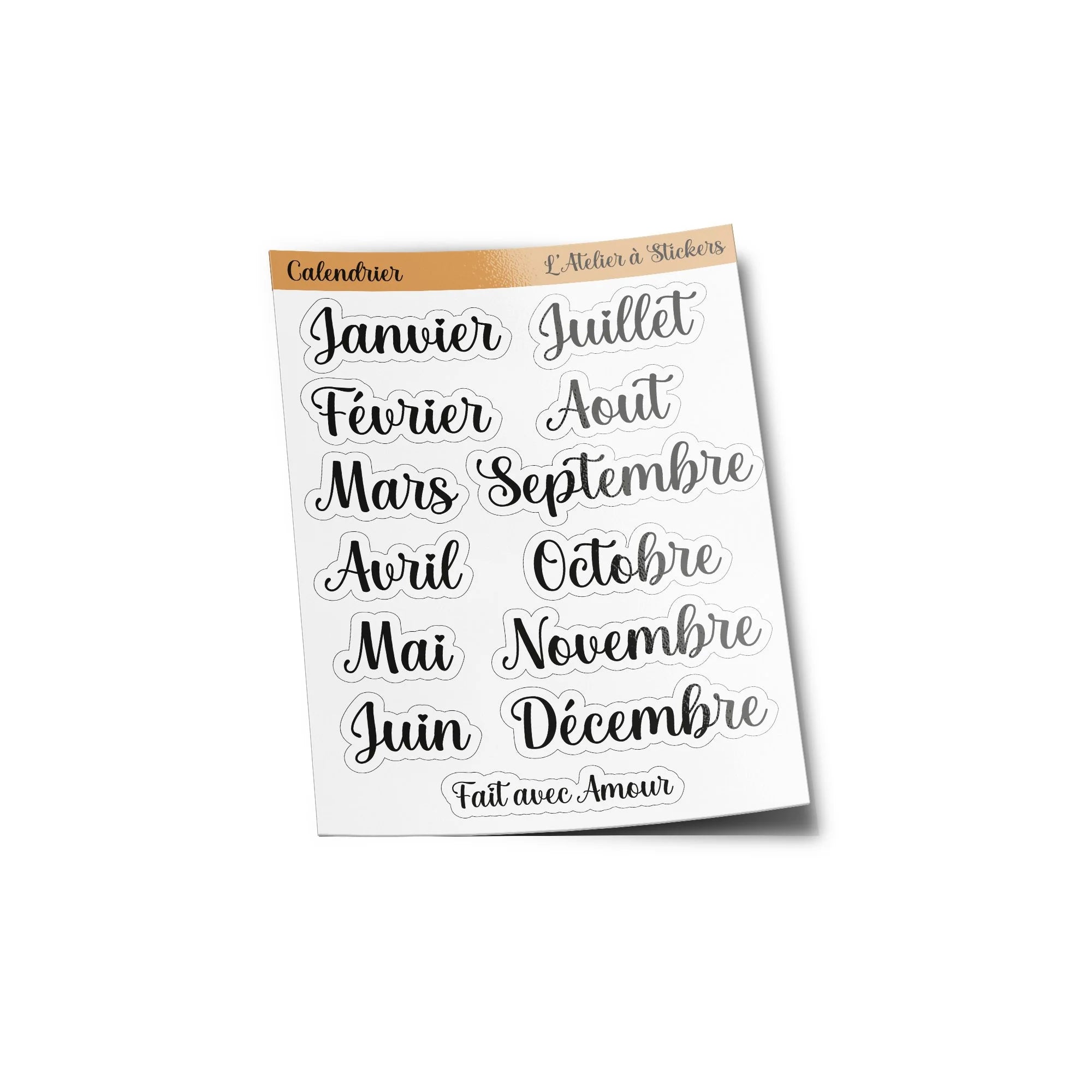 Stickers Mois de l’Année en Français – Autocollants Vinyle Découpés, Résistants à l’Eau et aux UV