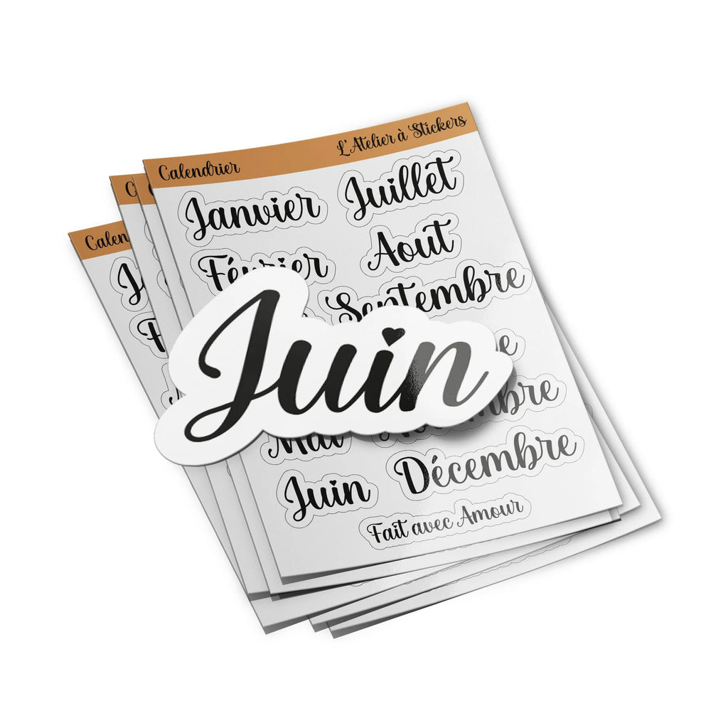 Stickers Mois de l’Année en Français – Autocollants Vinyle Découpés, Résistants à l’Eau et aux UV