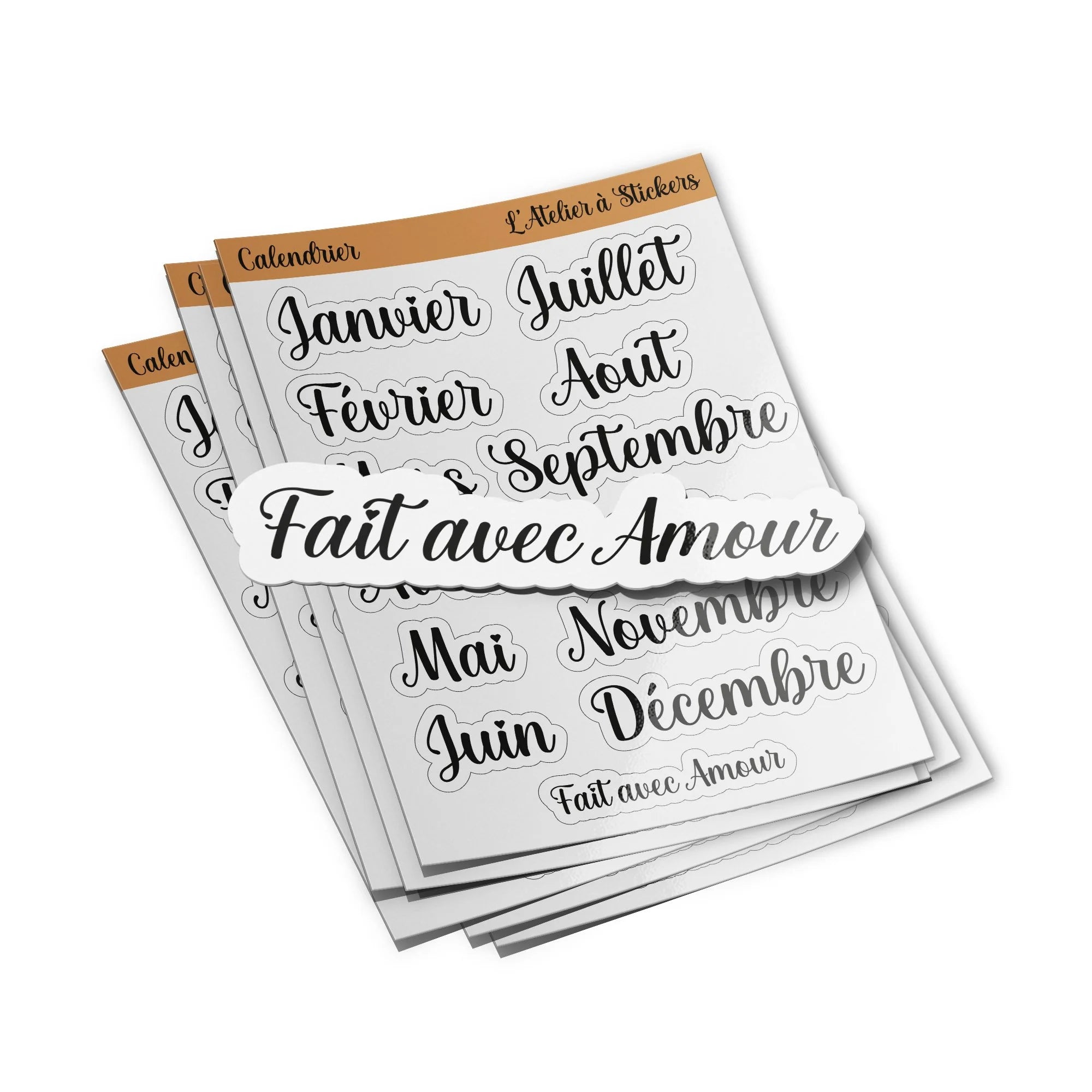 Stickers Mois de l’Année en Français – Autocollants Vinyle Découpés, Résistants à l’Eau et aux UV