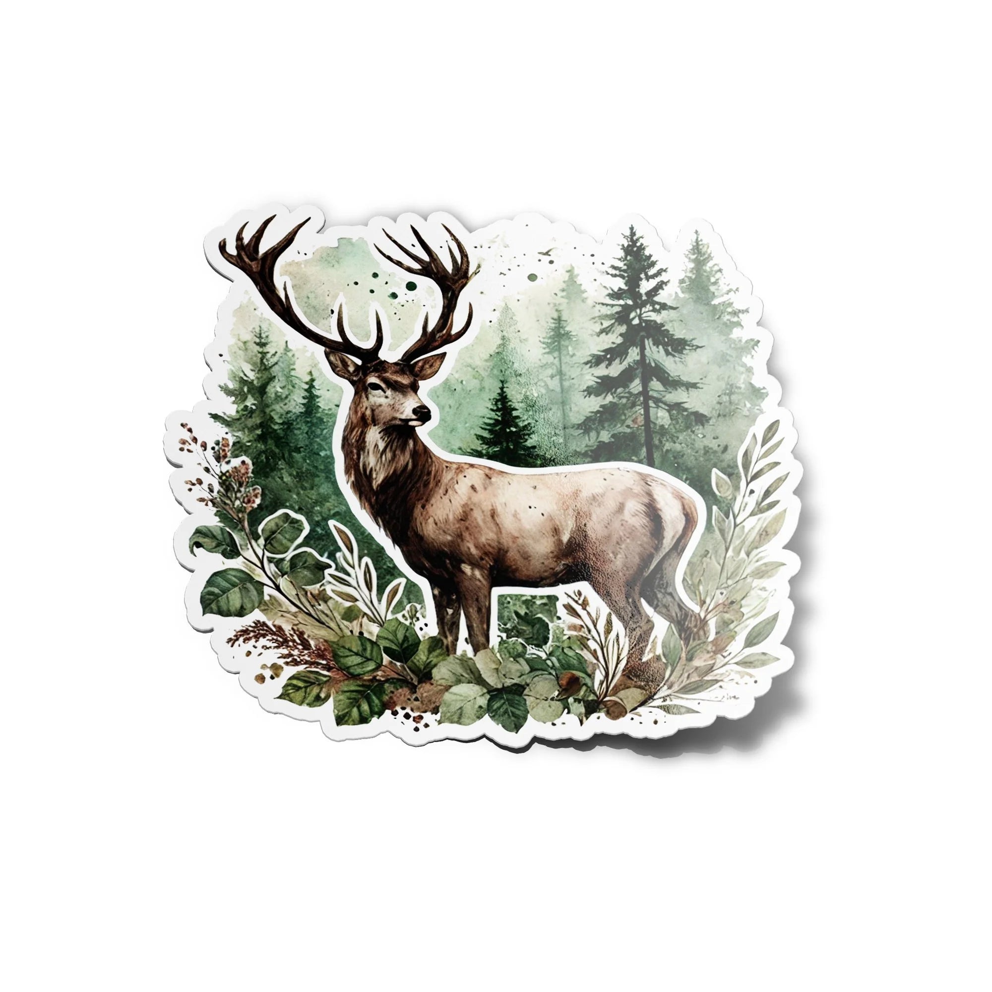 Sticker vinyle Cerf dans la forêt | Autocollant animal sauvage aquarelle | Résistant à l'eau et aux UV