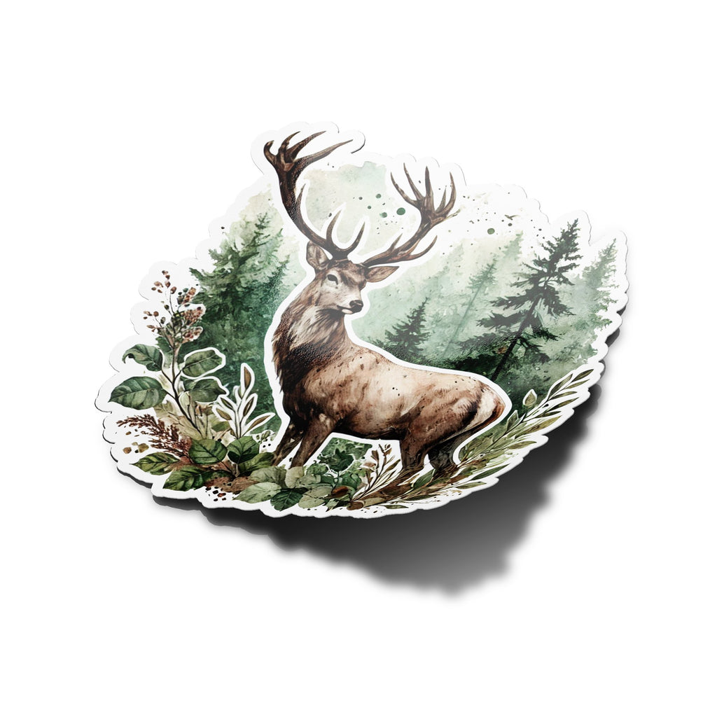 Sticker vinyle Cerf dans la forêt | Autocollant animal sauvage aquarelle | Résistant à l'eau et aux UV