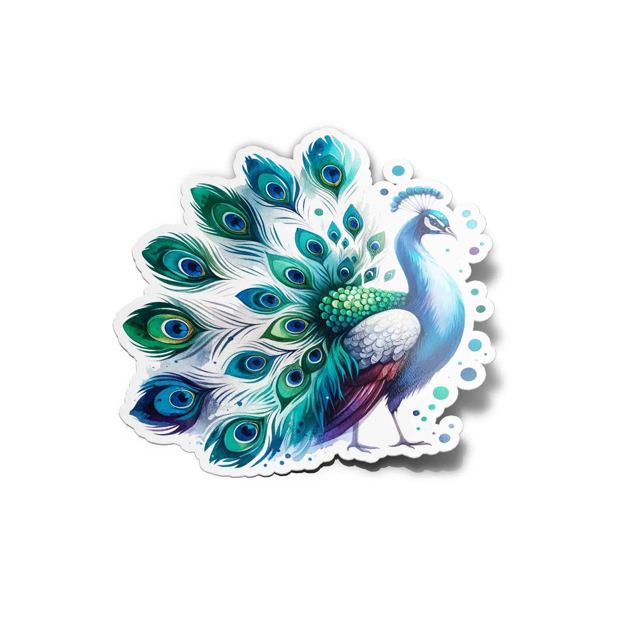 Sticker Vinyle Paon Aquarelle - Autocollant Découpé à la Forme, Résistant à l'Eau et aux UV, Plumes Colorées